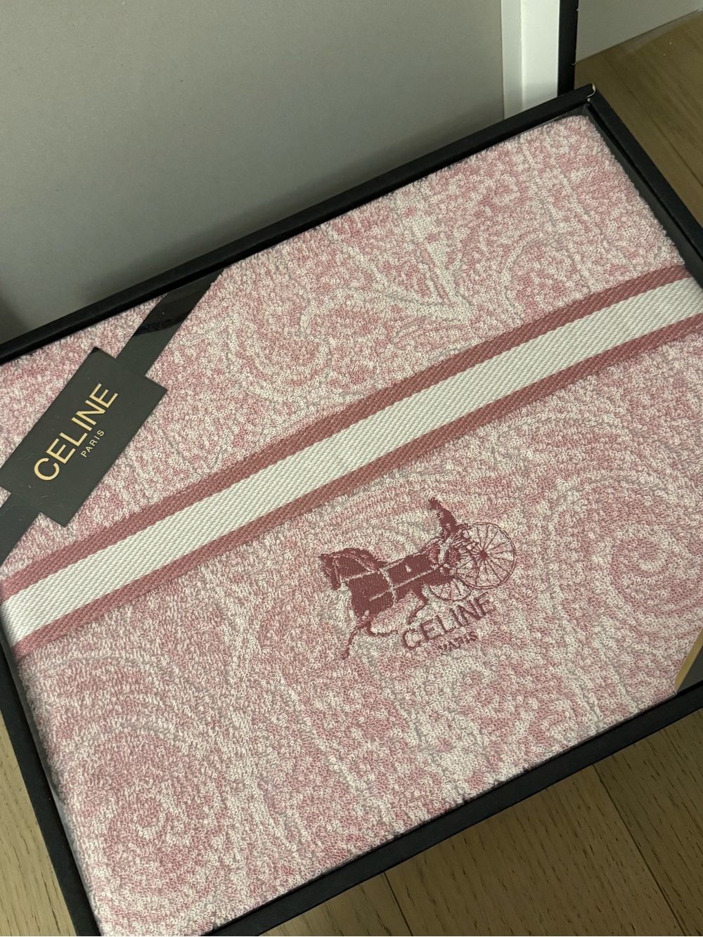 Celine Pink Paisley Horse-and-Carriage Large Beach Towel